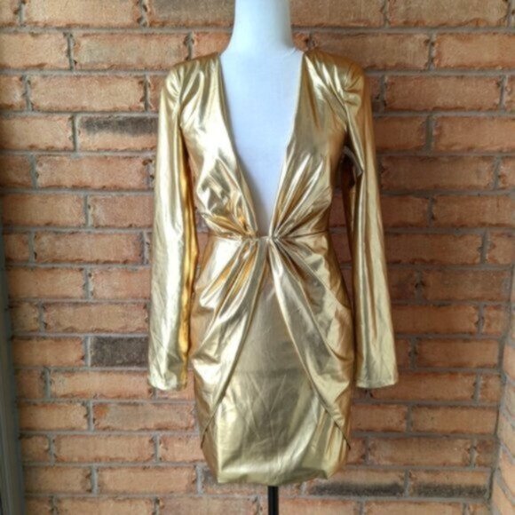 Meshki gold "Hazel" long sleeve metallic bodycon mini dress - Picture 5 of 6